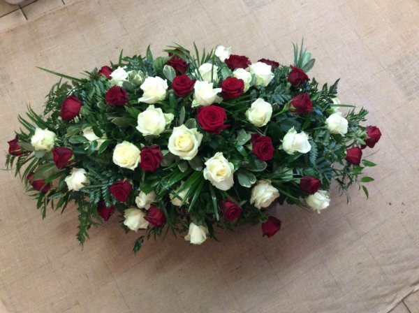 White & Red Rose Coffin Spray
