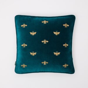 Elizabeth Scarlett Rich Blue Velvet Bee Cushion